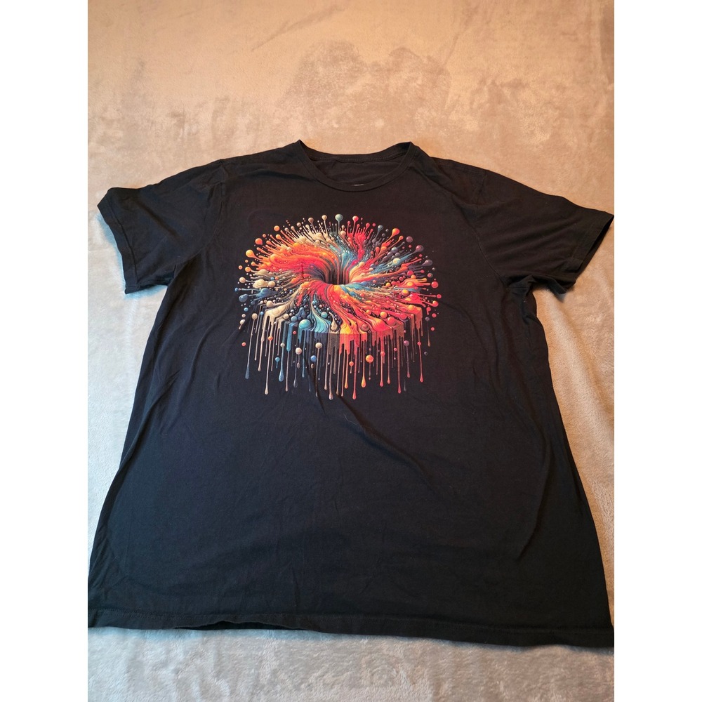 Gildan Graphic T-Shirt Men 2XLT Black Abstract Paint Drip Swirl Short Sleeve